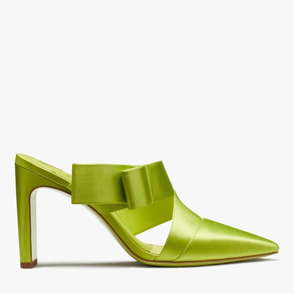 ♠️kate spade Bianca Satin Mules Heels, Bright Limeade Green NIB - Picture 2 of 6